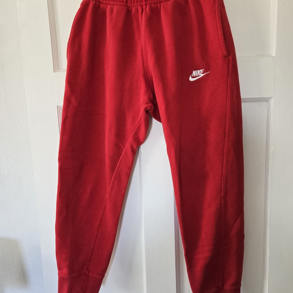 Nike Red Fleece Jogger Sweatpants with White Logo